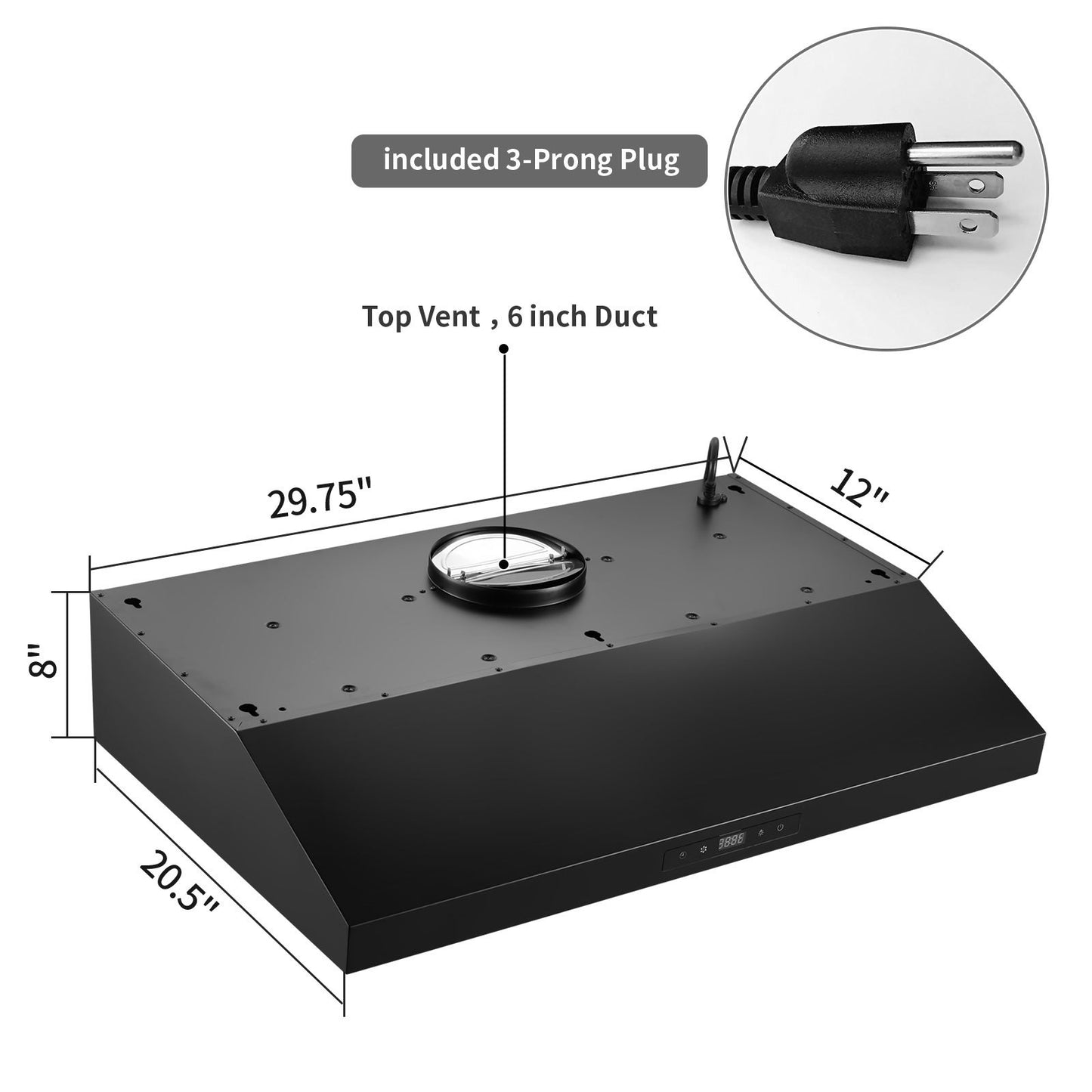 30 inch Kitchen Under Cabinet Range Hood 600CFM Stainless Steel Cooking Vented LEDs with light