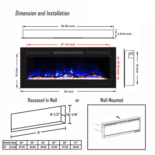 Wall Mounted Tempered Glass Electric Fireplace