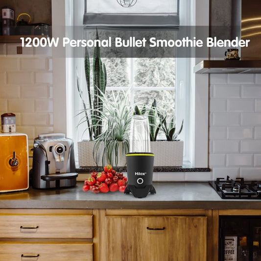 Blenders, 1200W Personal Bullet Smoothie Blenders, High Speed Blender and Small Coffee Grinder, 2-Set Blades, 35oz and 14oz Portable Travel Bottles and Lids, BPA Free(Black)