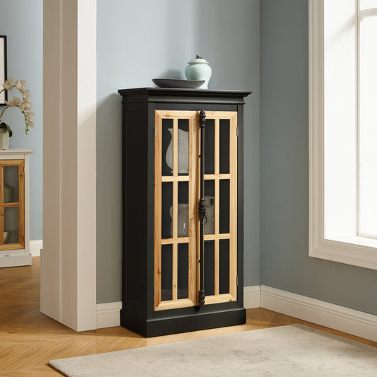 3-Tier Small Curio Cabinet with Adjustable Shelves and Industrial Style Door Handle