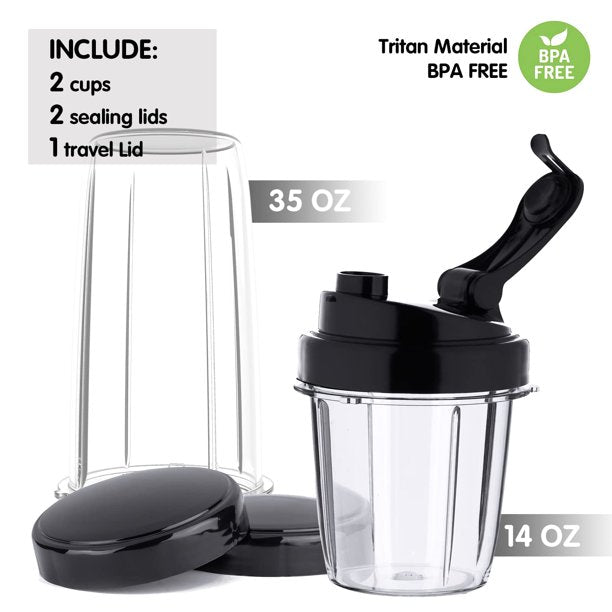 Blenders, 1200W Personal Bullet Smoothie Blenders, High Speed Blender and Small Coffee Grinder, 2-Set Blades, 35oz and 14oz Portable Travel Bottles and Lids, BPA Free(Black)