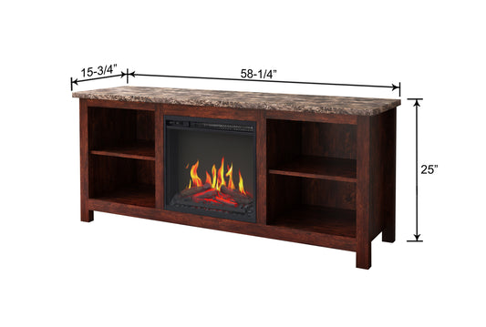 48 inch TV Stand Console With Media Shelves & Fireplace,Brown