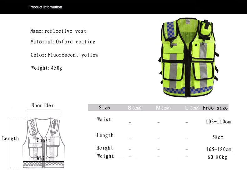 Motorcycle Cycling Reflective Vest Cloth Safety High Visible Jacket Vest Traffic Police Reflective Vest