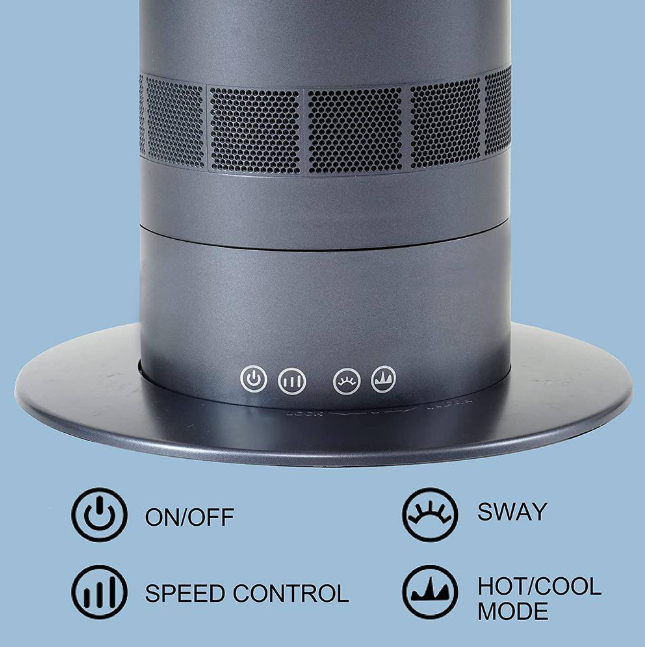 32 in. Space Heater Bladeless Tower Fan, Heater & Fan Combo, 9H Timer 10 Speeds with Remote Control for Home-Purple