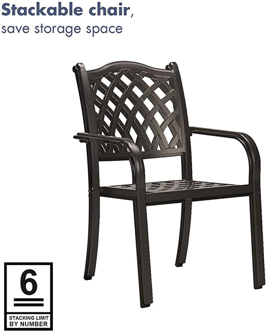 2 Stackable Outdoor Patio Dining Chairs, Rust-Free Cast Aluminum Frame Chair