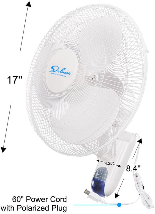 16 Inch White Digital Wall Mount Fan with Remote Control 3 Speed-3 Oscillating Modes