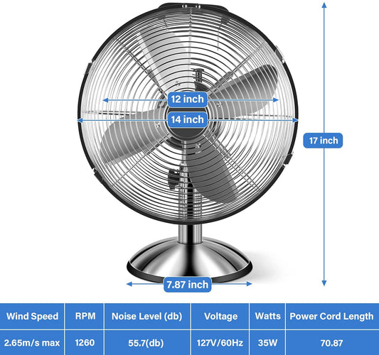 12 Inch Metal Stand Fan, Horizontal Ocillation 75°, 3 Settings Speeds