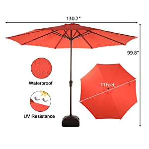 11' Patio Umbrella with 8 Steel Ribs and Crank