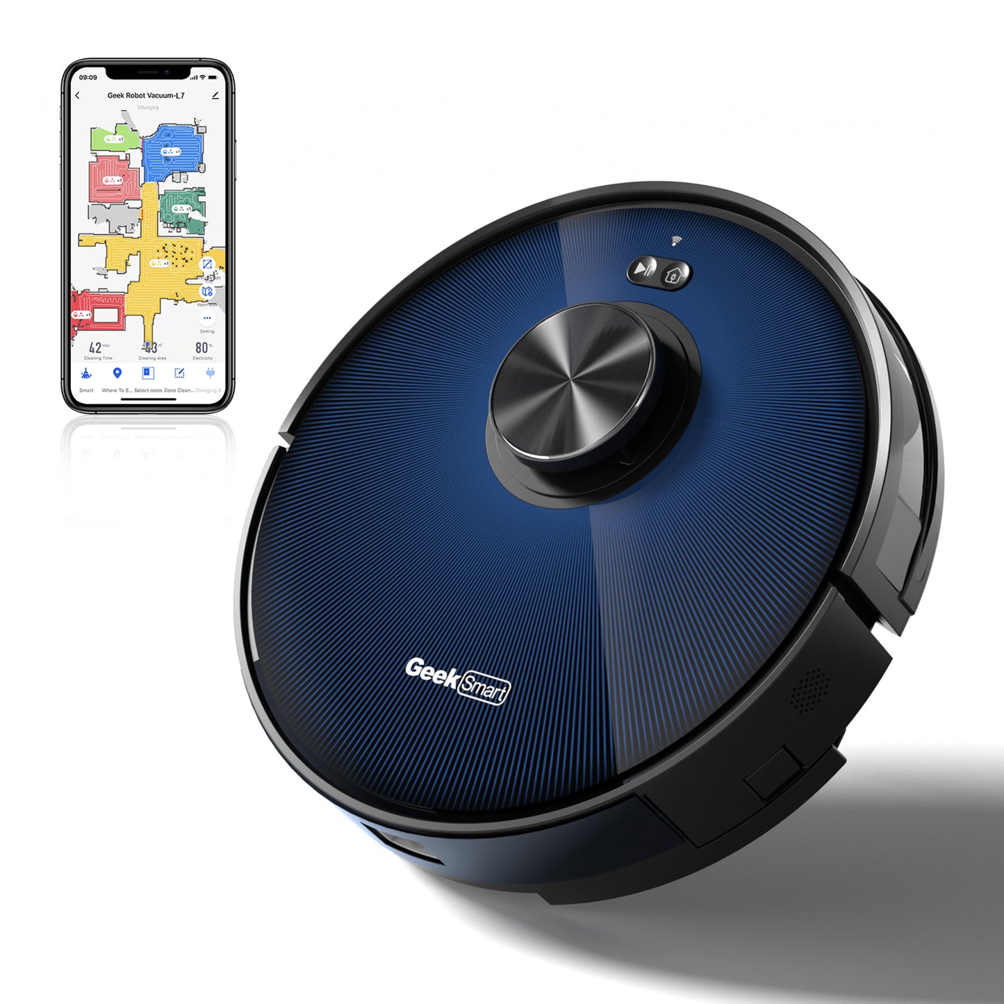 Geek Smart L7 Robot Vacuum Cleaner And Mop, LDS Navigation, Wi-Fi Connected APP, Selective Room Clea
