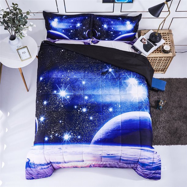 3D Bedding Set 3pc Queen Outer Space Universe Print Comforter Set