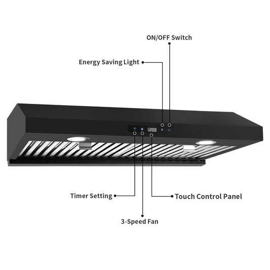 30 inch Kitchen Under Cabinet Range Hood 600CFM Stainless Steel Cooking Vented LEDs with light