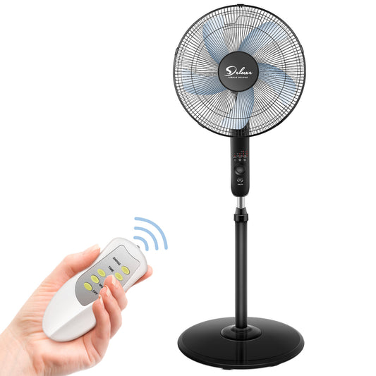 16 Inch Stand Fan, Adjustable Heights, 3 Settings Speeds