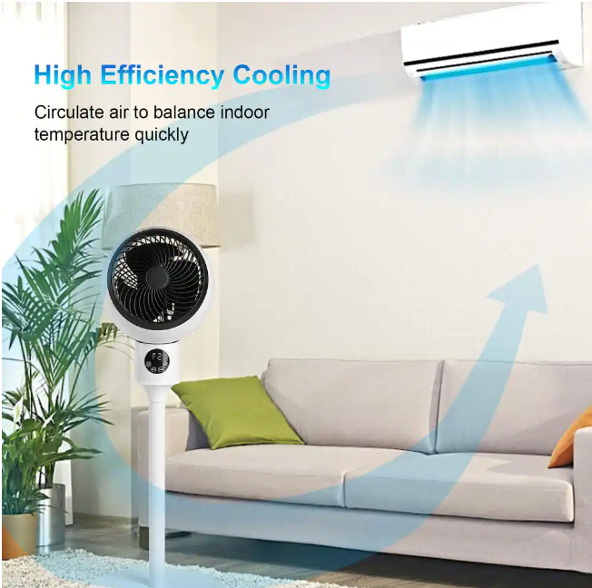 7 Inch Circulating Stand Fan with Ocillation 70° Pedestal Fan 3-Speeds,15-Hours Timing LED Display