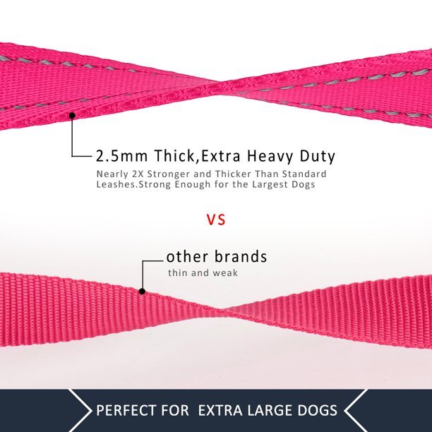 PET Double Handle Dog Leash 6ft Long, Padded Traffic Handle, Heavy Duty and Reflective, Training Leash for Medium Large Dogs, Pink