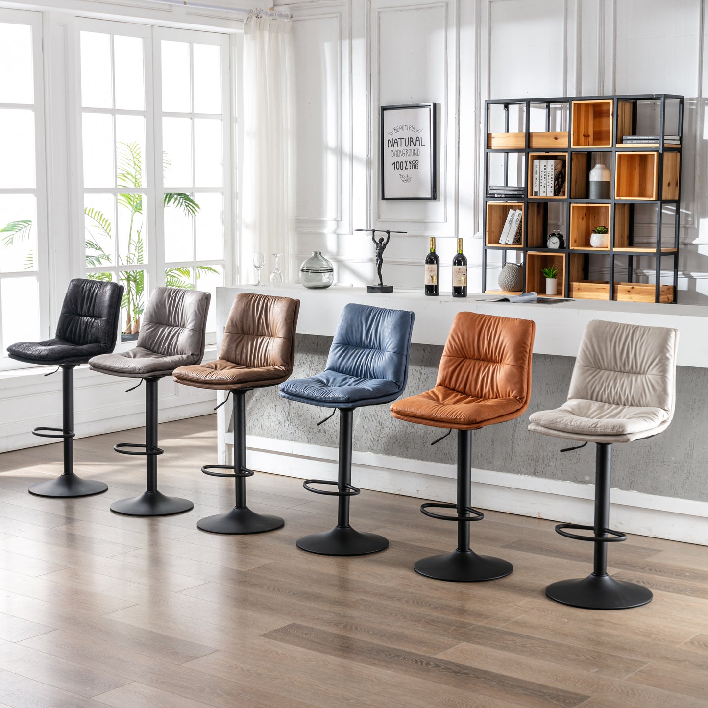 Bar Stool With Backrest And Footrest, 2 Sets