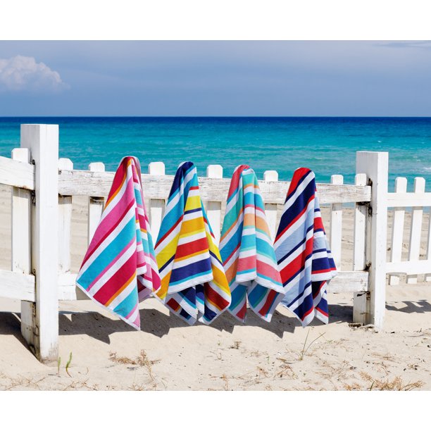 4 Pack 100% Cotton Multicolor Joey Cabana Stripe Beach Pool Towel 32" x 62"