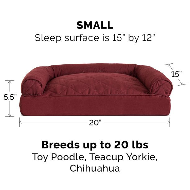 FurHaven Pet Products Quilted Pillow Sofa Pet Bed for Dogs & Cats, Wine Red, Small