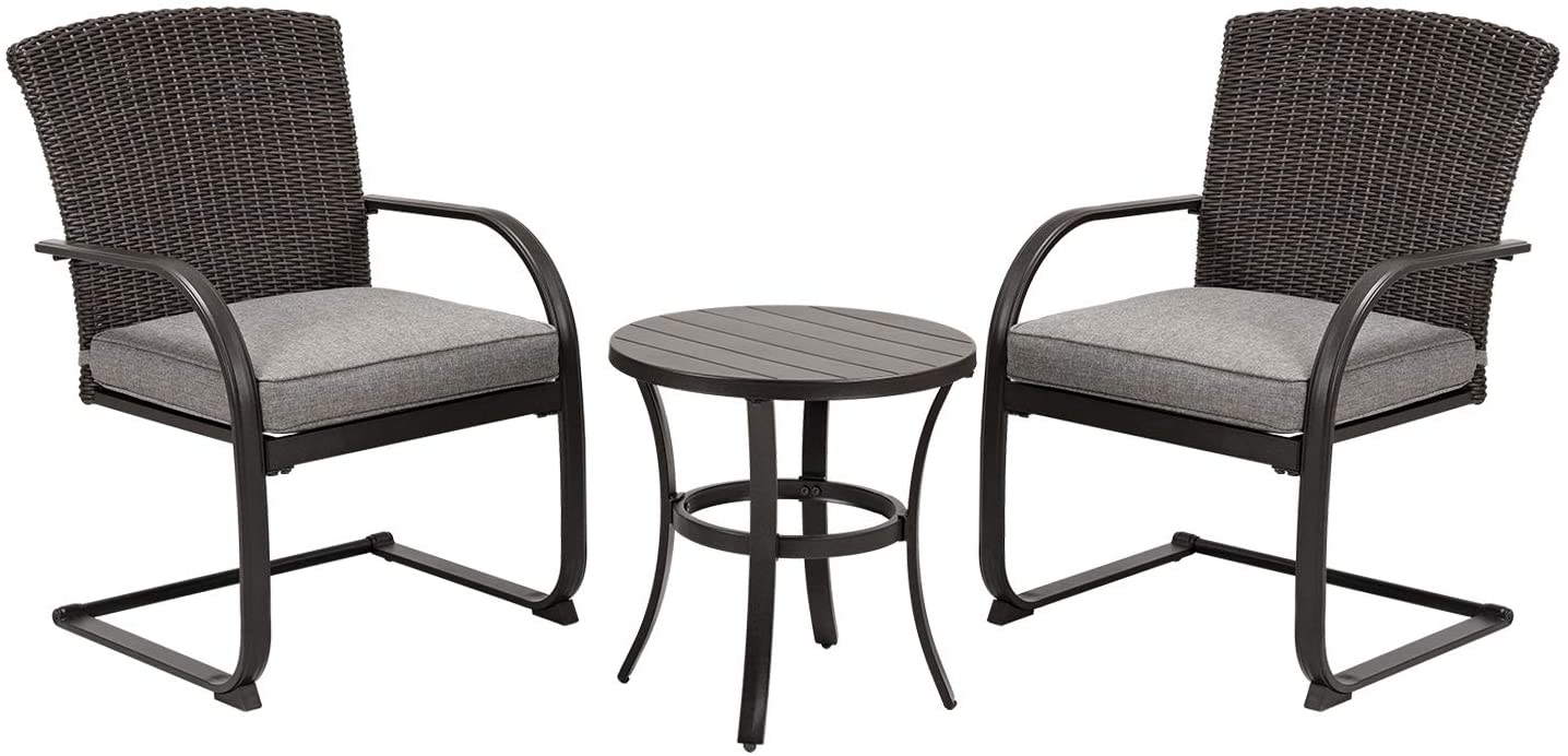 Mydepot SR 3 Piece Outdoor Patio Furniture Set Bistro Set 2 Wicker Chairs with Cushion and Coffee Table