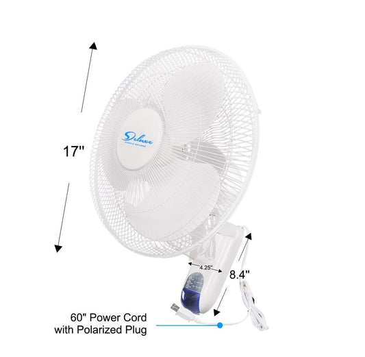 16 Inch White Digital Wall Mount Fan with Remote Control 3 Speed-3 Oscillating Modes