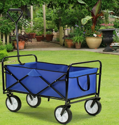 Folding Wagon Garden Shopping Beach Cart (Blue)