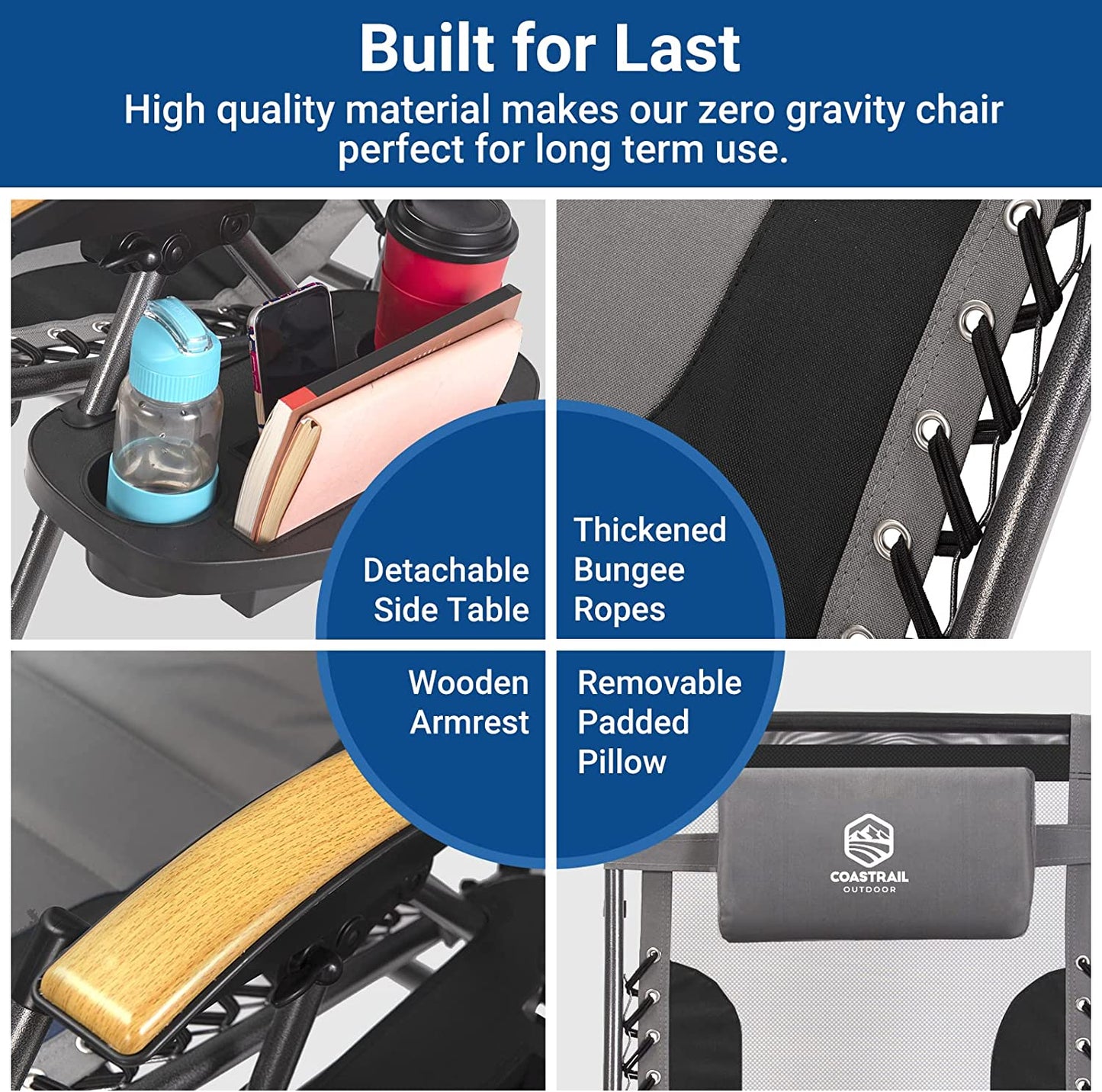 Outdoor Zero Gravity Reclining Lounge Chair With Sun Shade Black+Grey