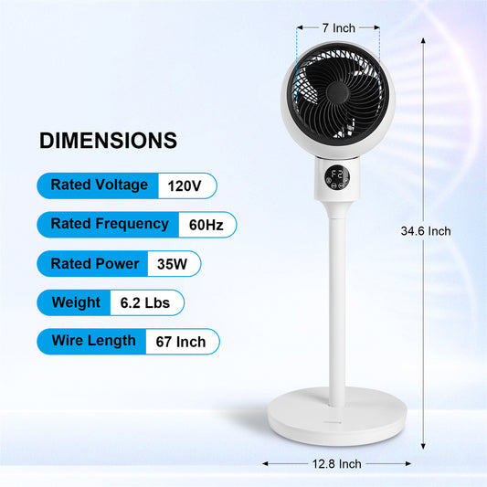 7 Inch Circulating Stand Fan with Ocillation 70° Pedestal Fan 3-Speeds,15-Hours Timing LED Display