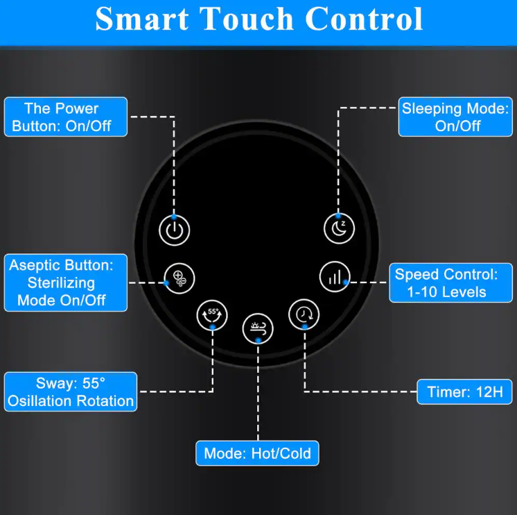 35 inch Space Heater Bladeless Tower Fan, Heater & Cooling Air Purifier, with Remote Control, Air Circulator Fan-Black
