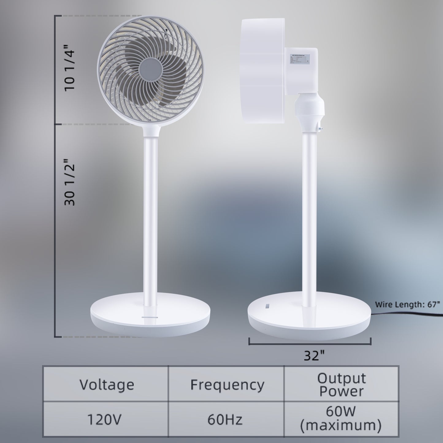 7 Inch Air Circulation Fan, 3 Speeds & 3 Modes, 70° Oscillating Circulating Fan