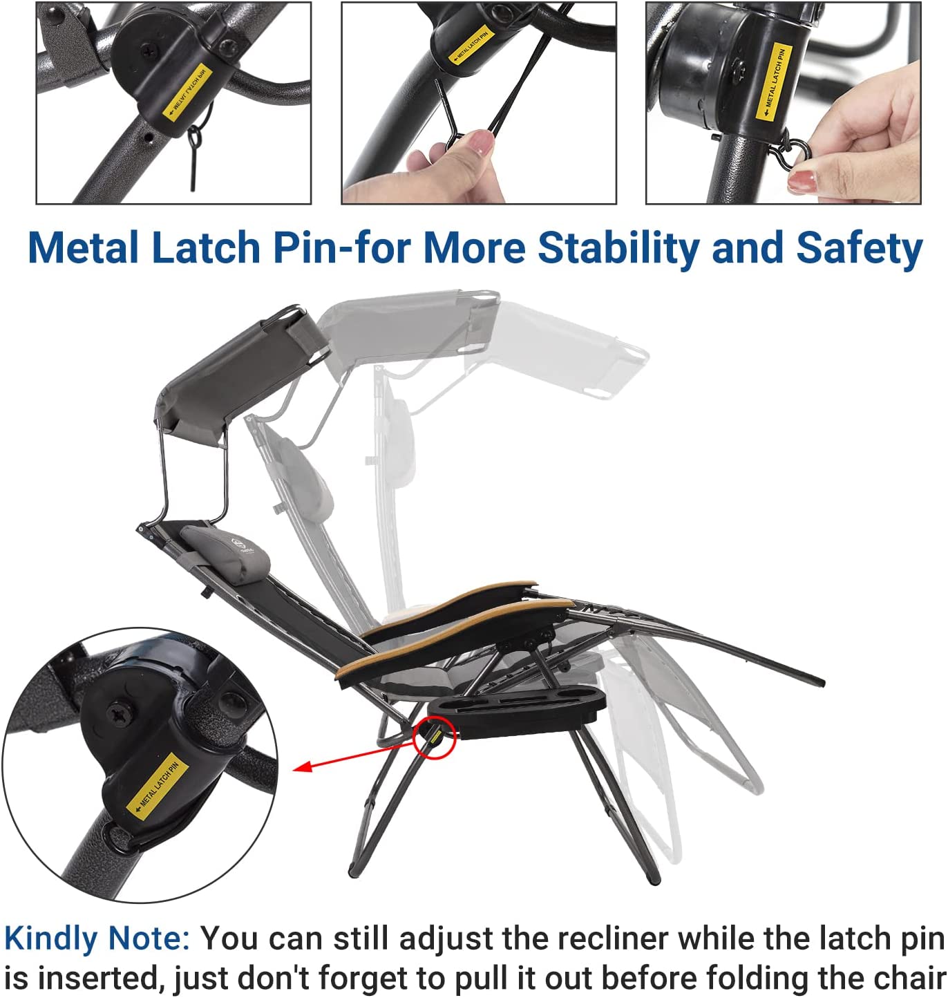 Outdoor Zero Gravity Reclining Lounge Chair With Sun Shade Black+Grey