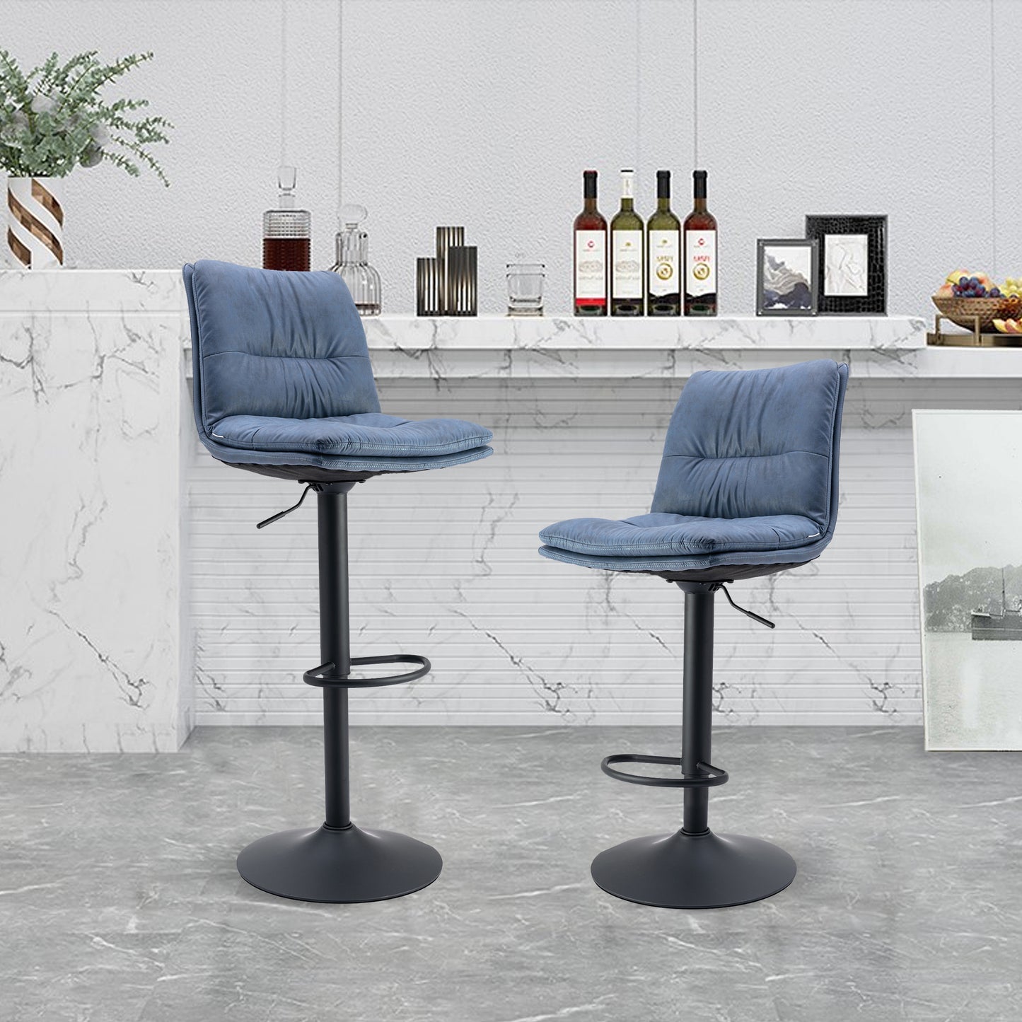 Bar Stool With Backrest And Footrest, 2 Sets