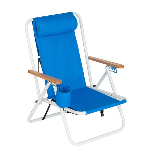 Portable Backpack Beach Chair, Folding Reclining Beach Chair with Cup Holder & Adjustable Headrest, Outdoor Camping Fishing Chair, Durable Lounge Chair for Picnic, Patio, Pool, Outdoor, Blue, W9196