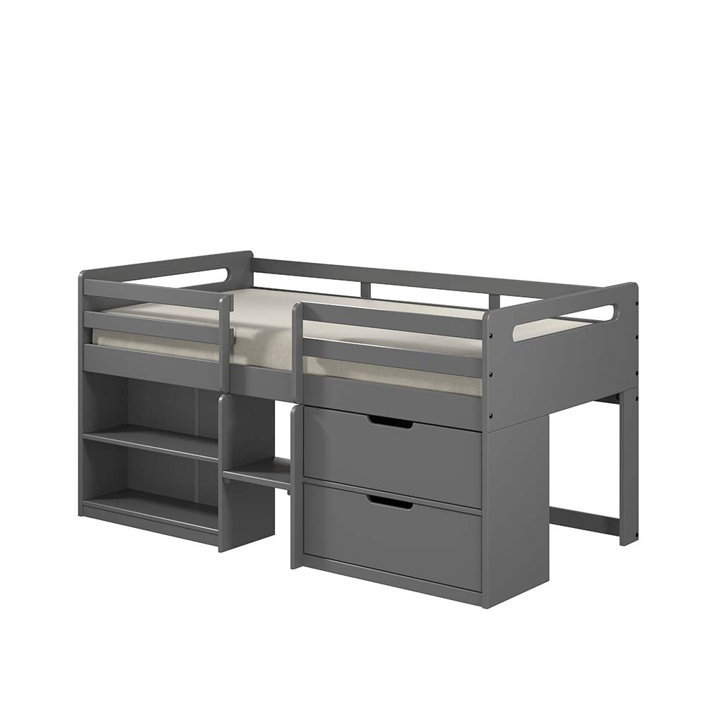 Twin Loft Bed w/Storage, Gray Finish