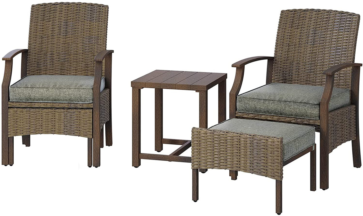 Mydepot SR Outdoor Patio Chairs Set of 2 with Ottoman and Coffee Table 5 Piece Outdoor Patio Furniture Set for Porch,Balcony,Backyard,Poolside