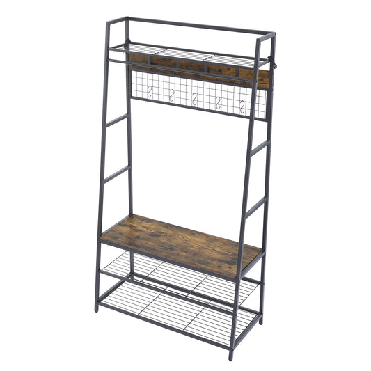 Coat Rack Entryway Organizer with Shoe Storage ， Multiple Coat Hooks and Bench