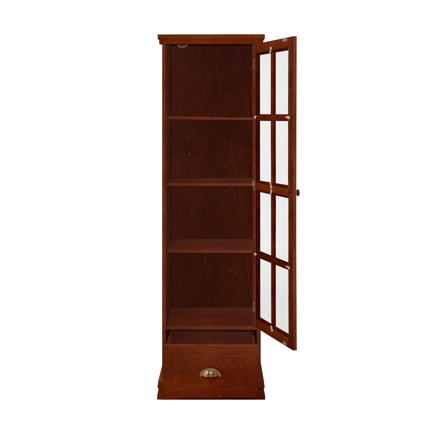 4-Tier Storage Cabinet with Tempered Glass Door,  Adjustable Shelves and Storage Drawer