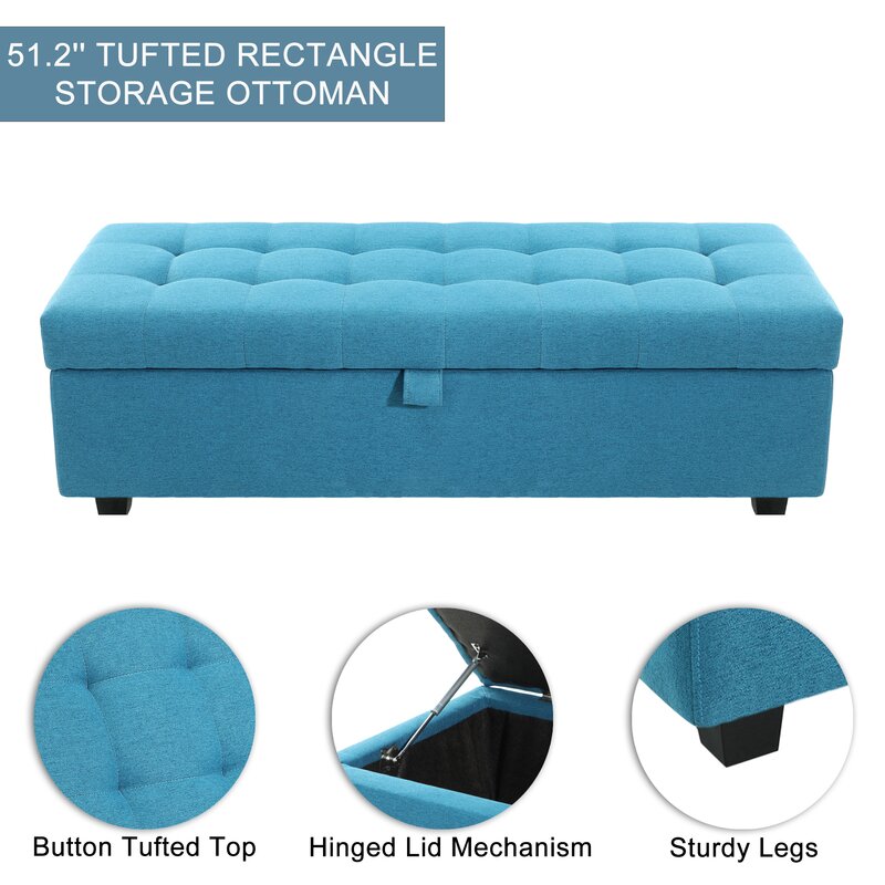 Mydepot 51.2'' Wide Tufted Rectangle Storage Ottoman with Storage