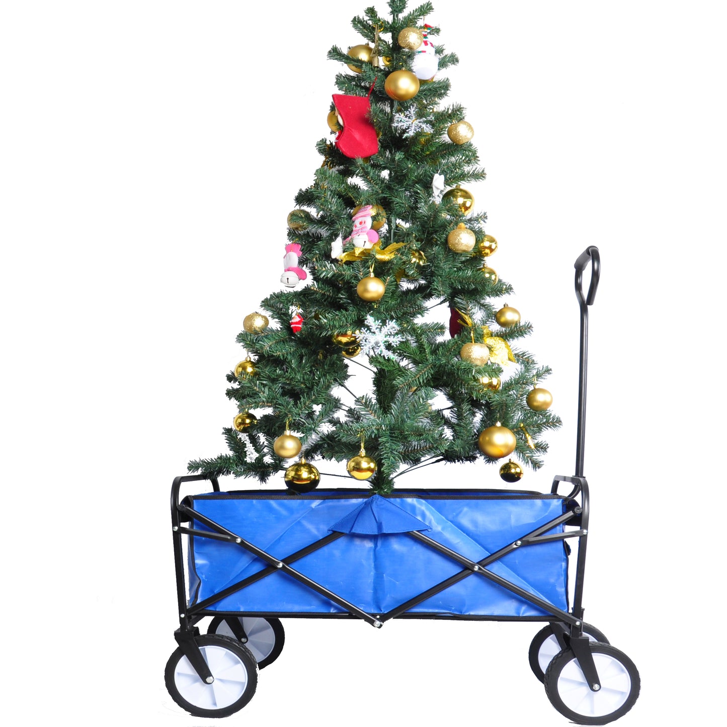 Folding Wagon Garden Shopping Beach Cart (Blue)