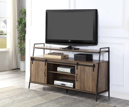 TV Stand , Rustic Oak & Black Finish