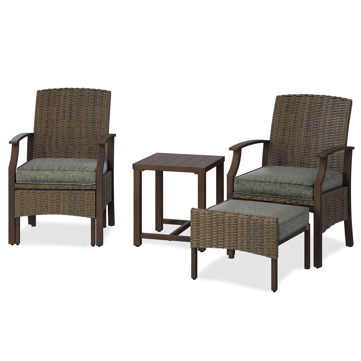 Mydepot SR Outdoor Patio Chairs Set of 2 with Ottoman and Coffee Table 5 Piece Outdoor Patio Furniture Set for Porch,Balcony,Backyard,Poolside