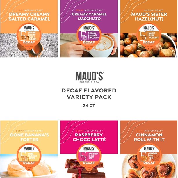 Flavored Decaf Coffee Sampler Variety Pack, 24ct. Recyclable Single Serve Sample Pack Decaf Coffee Pods - 100% Arabica Coffee California Roasted, Keurig Flavored Coffee Decaf K Cups Compatible