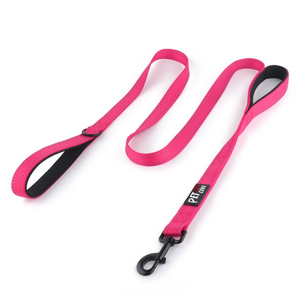 PET Double Handle Dog Leash 6ft Long, Padded Traffic Handle, Heavy Duty and Reflective, Training Leash for Medium Large Dogs, Pink