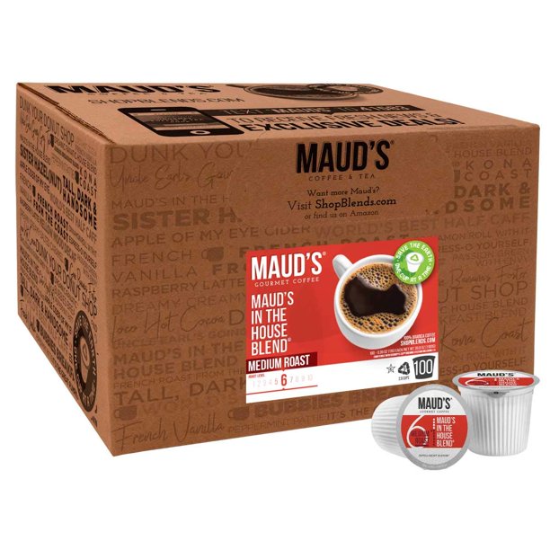 Maud's Medium Dark Roast Coffee (In The House Blend), 100ct. Solar Energy Produced Recyclable Single Serve Medium Dark Roast Coffee Pods – 100% Arabica Coffee California Roasted, KCup Compatible