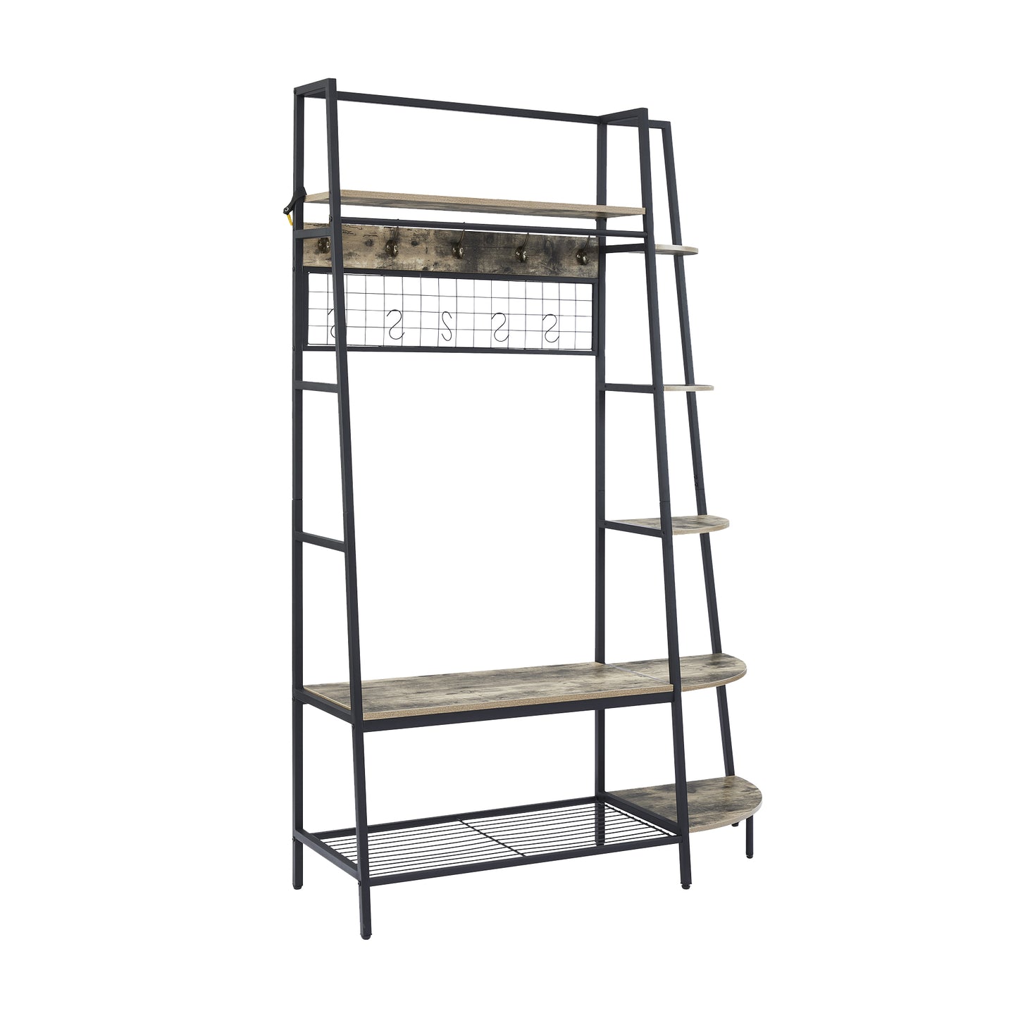 Entryway Coat Rack with Bookshelves, Multiple Hooks, and Bench Seat