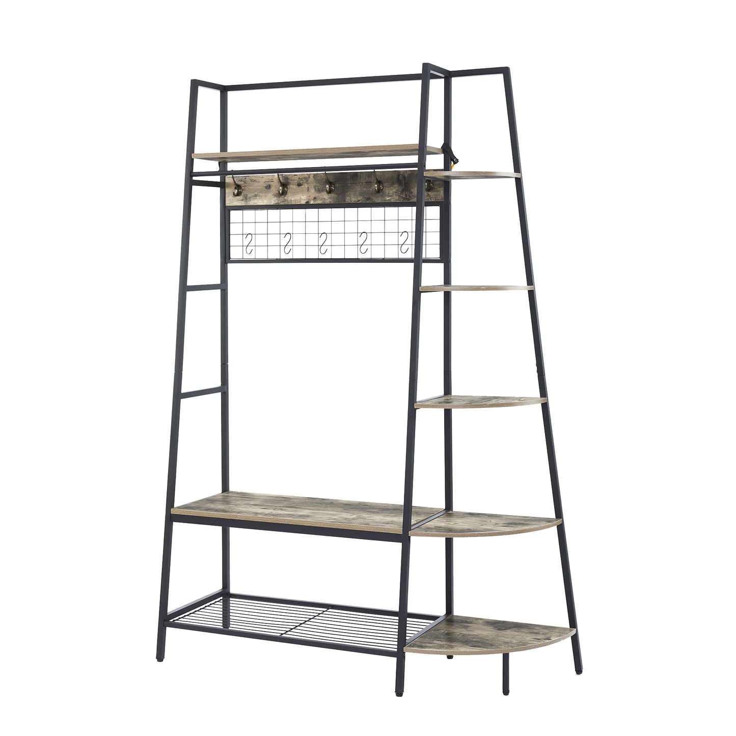 Entryway Coat Rack with Bookshelves, Multiple Hooks, and Bench Seat