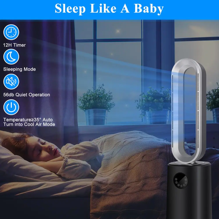 35 inch Space Heater Bladeless Tower Fan, Heater & Cooling Air Purifier, with Remote Control, Air Circulator Fan-Black