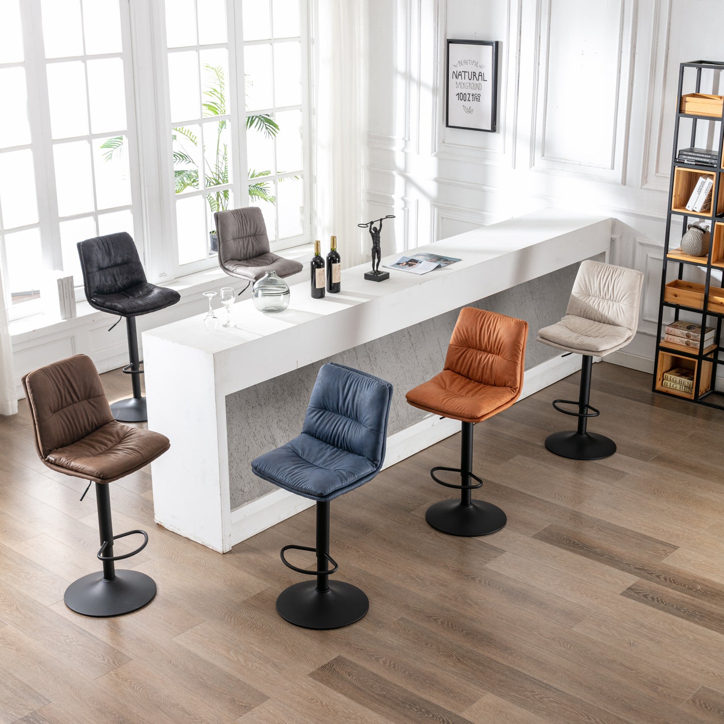 Bar Stool With Backrest And Footrest, 2 Sets